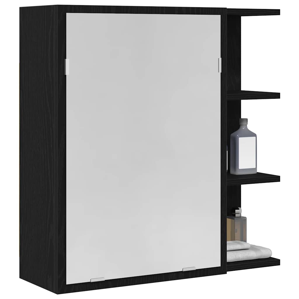 vidaXL Badezimmerspiegelschrank mit Regal mit Tür Schwarz Eichen-Optik