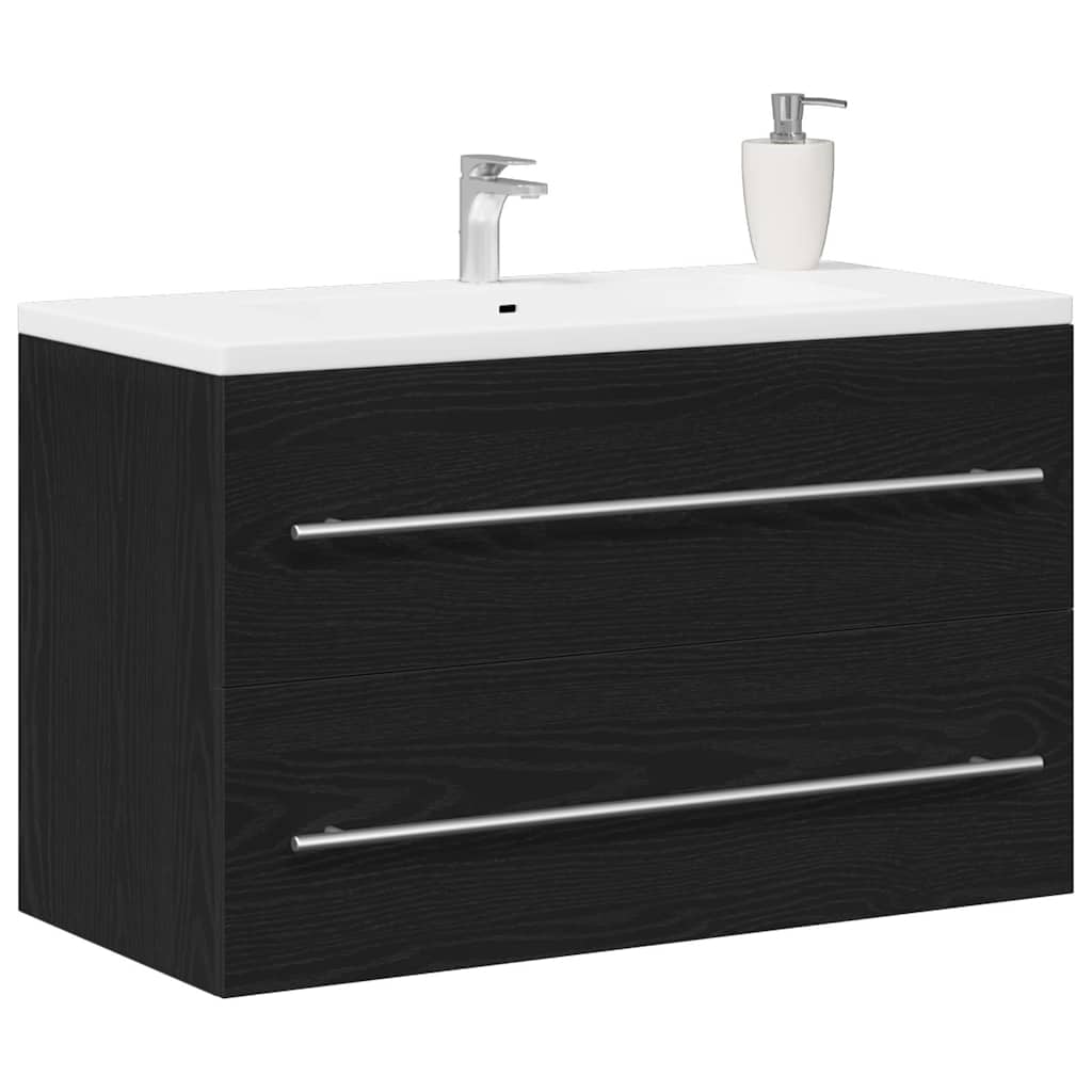 vidaXL Waschbeckenunterschrank Eiche schwarz 80x38,5x48 cm Holzwerkstoff
