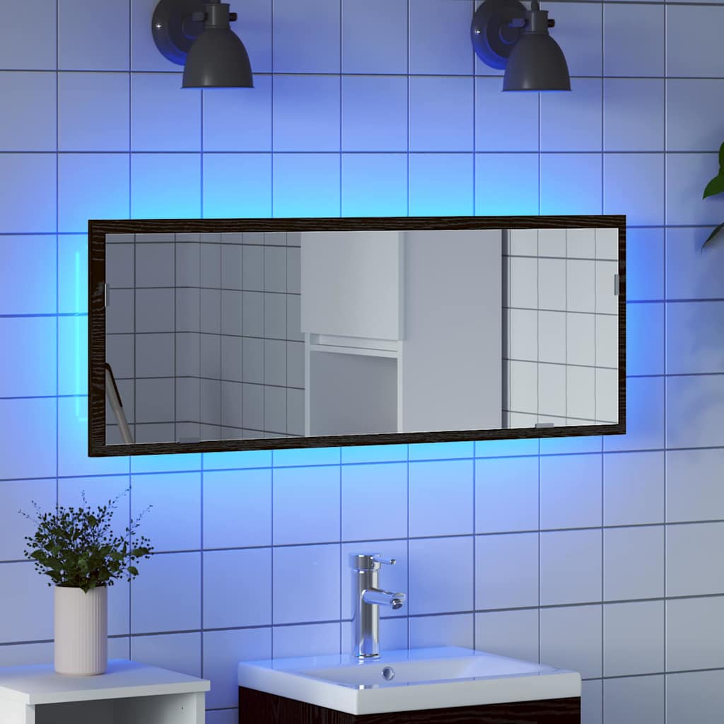 vidaXL LED-Badezimmerspiegel Schwarz Eichen-Optik 100 x 8,5 x 37 cm
