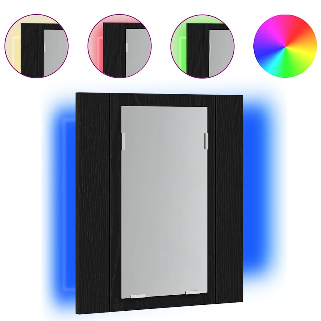 vidaXL LED Badezimmerspiegelschrank Eiche Schwarz 40x12x45 cm Holzwerkstoff