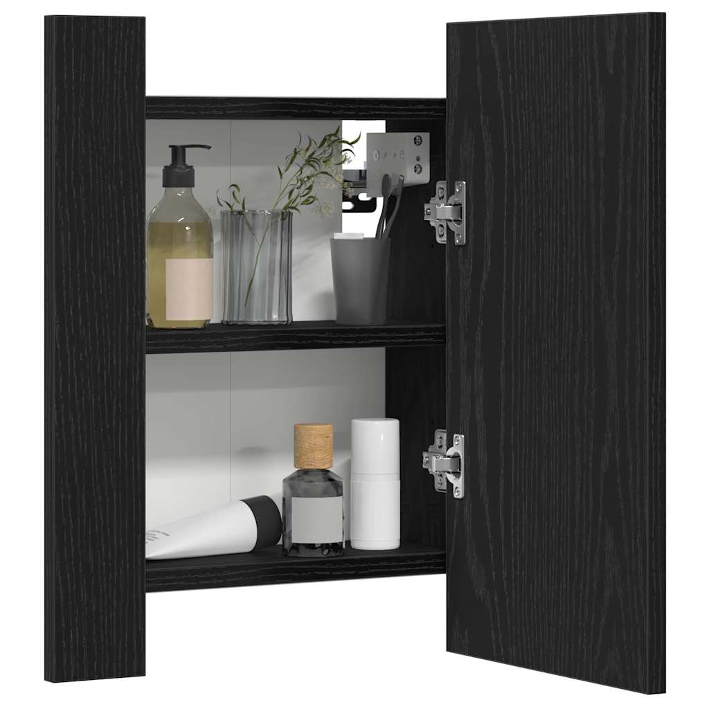 vidaXL LED Badezimmerspiegelschrank Eiche Schwarz 40x12x45 cm Holzwerkstoff
