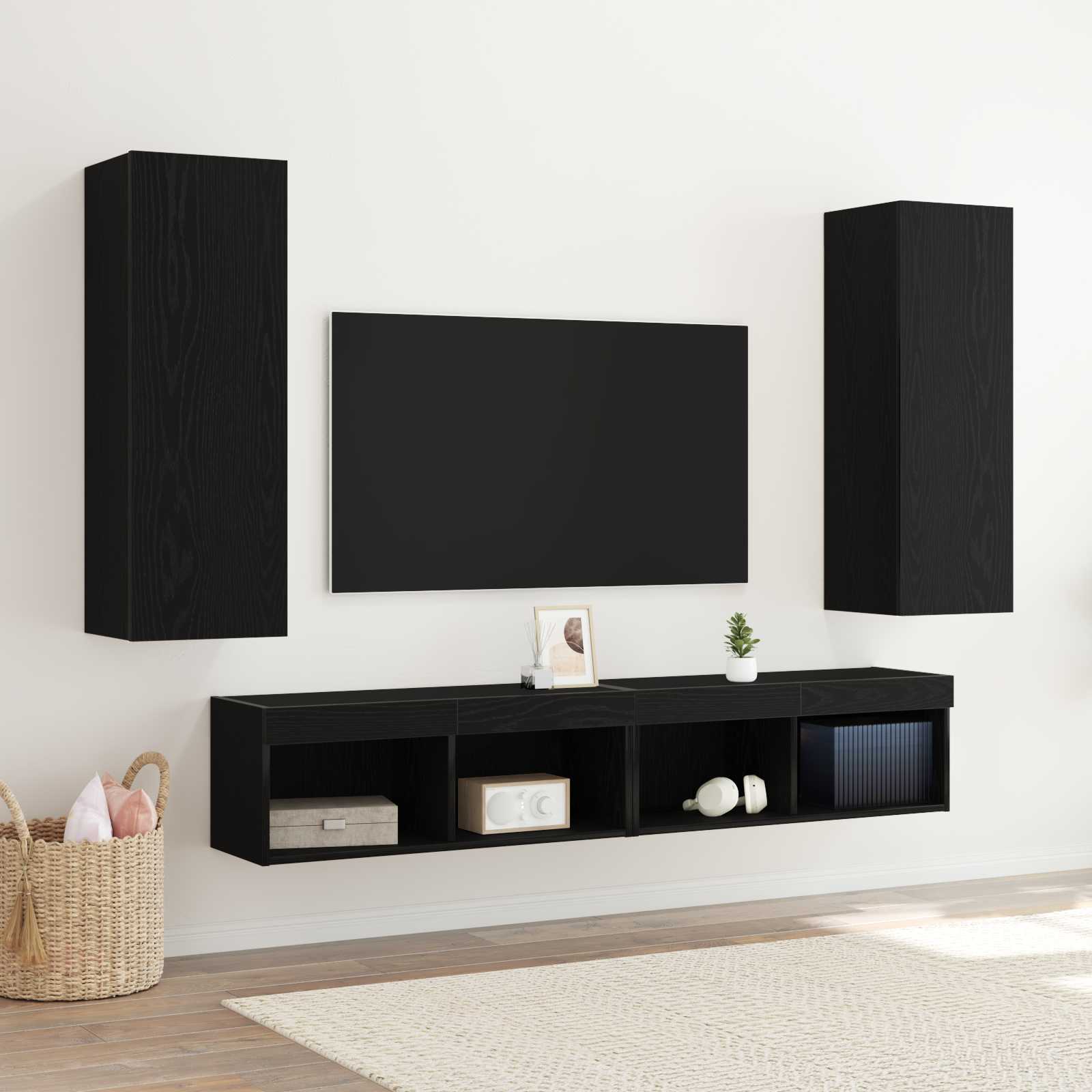vidaXL Wand-TV-Schrank 2 pcs Schwarz Eichen-Optik 30,5 x 28,5 x 90 cm