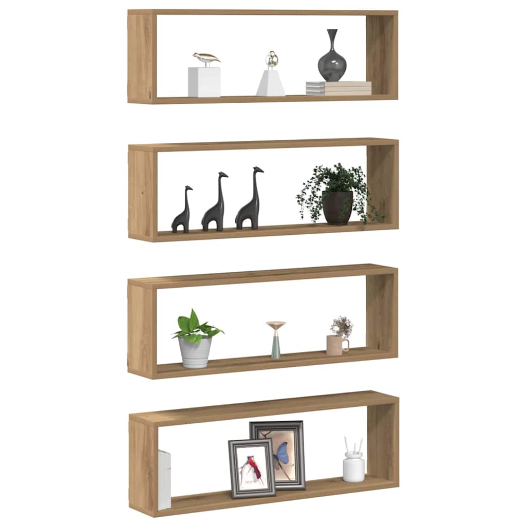 vidaXL Wandregale mit Regal 4 pcs Kunsthandwerk Eiche 80 x 15 x 26 cm