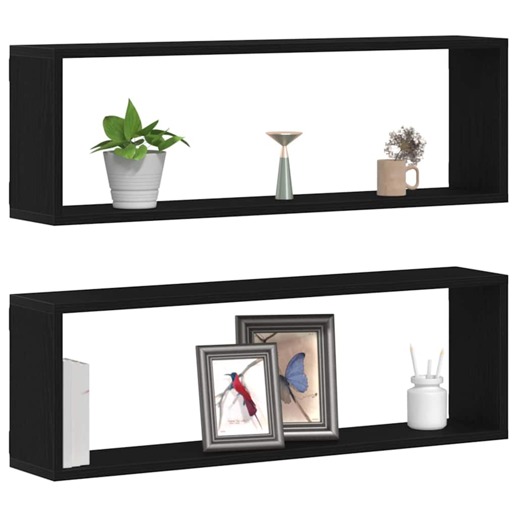 vidaXL Wandregale mit Regal 2 pcs Schwarz Eichen-Optik 80 x 15 x 26 cm