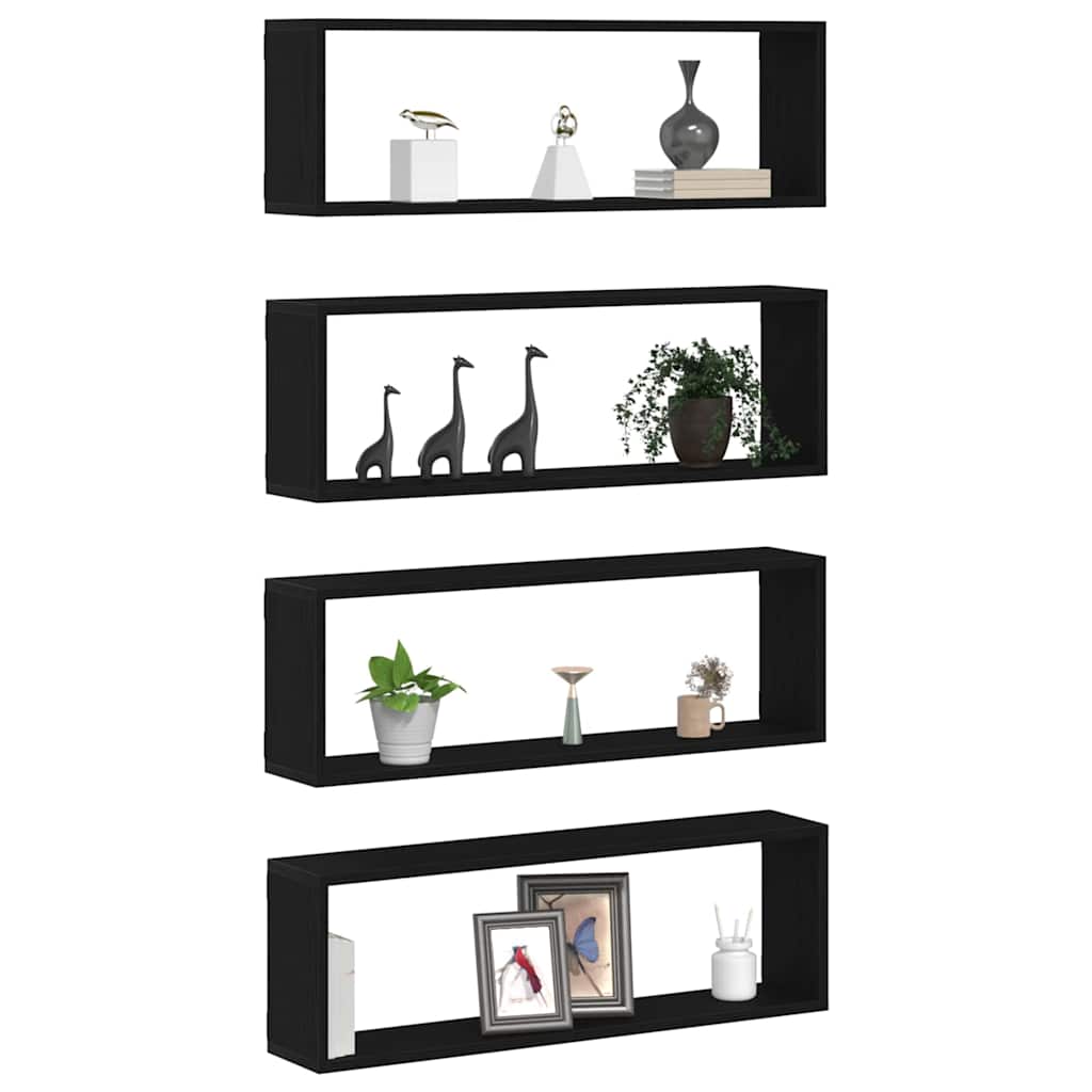 vidaXL Wandregale mit Regal 4 pcs Schwarz Eichen-Optik 80 x 15 x 26 cm