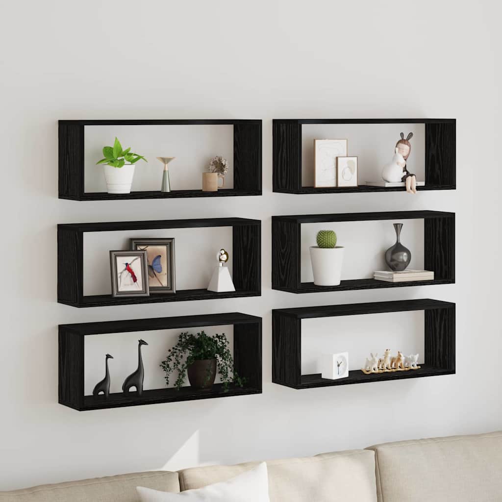 vidaXL Wandregale mit Regal 6 pcs Schwarz Eichen-Optik 60 x 15 x 23 cm