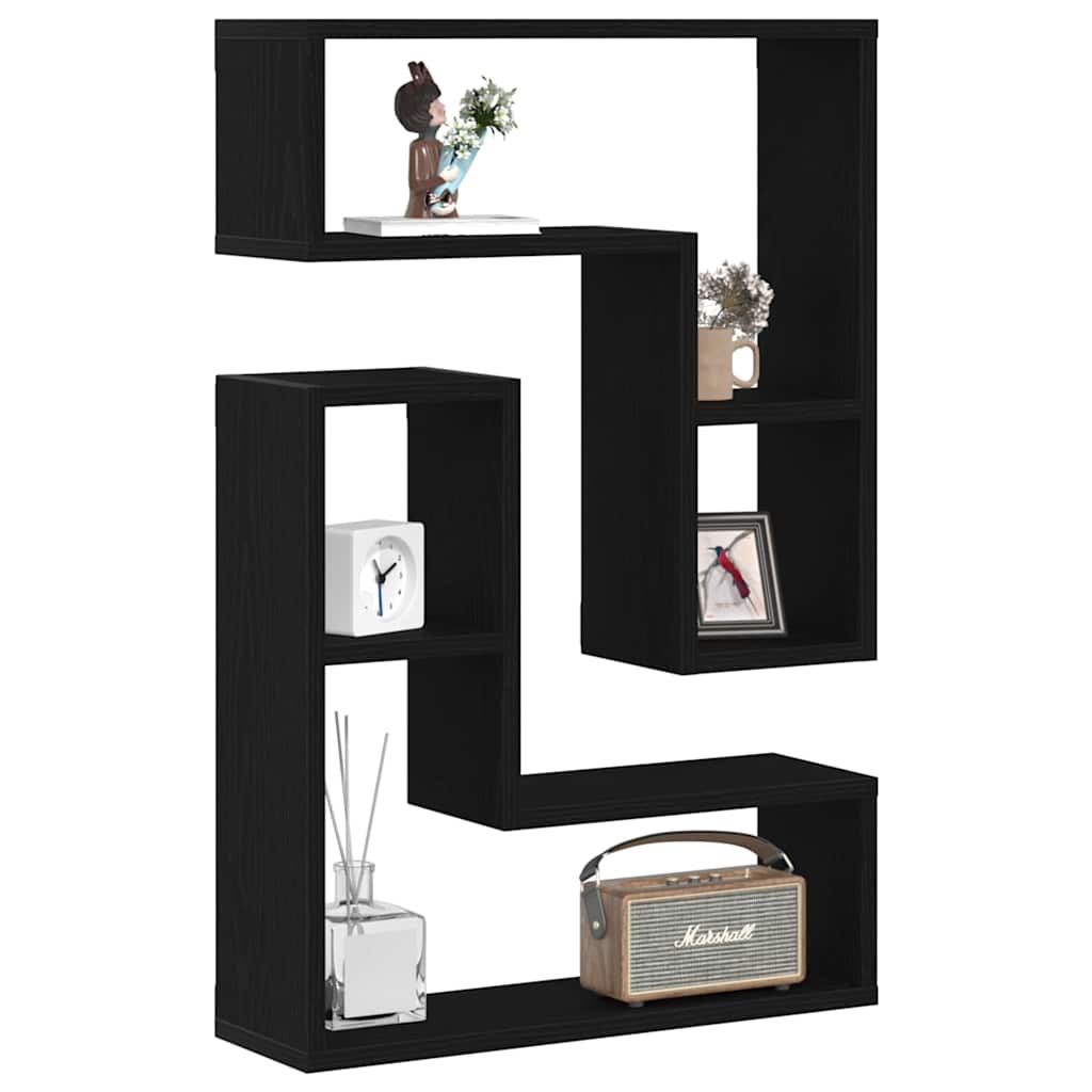 vidaXL Wandregal mit Regal 2 pcs Schwarz Eichen-Optik 50 x 15 x 85 cm