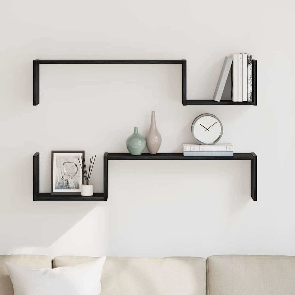 vidaXL Wandregal mit Regal 2 pcs Schwarz Eichen-Optik 50 x 15 x 85 cm