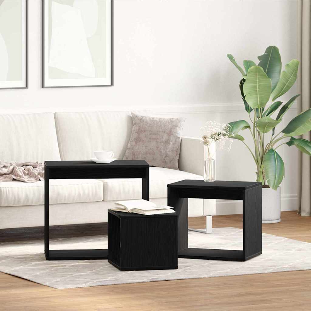 vidaXL Nestingtisch 3 pcs Schwarz Eichen-Optik Holzwerkstoff