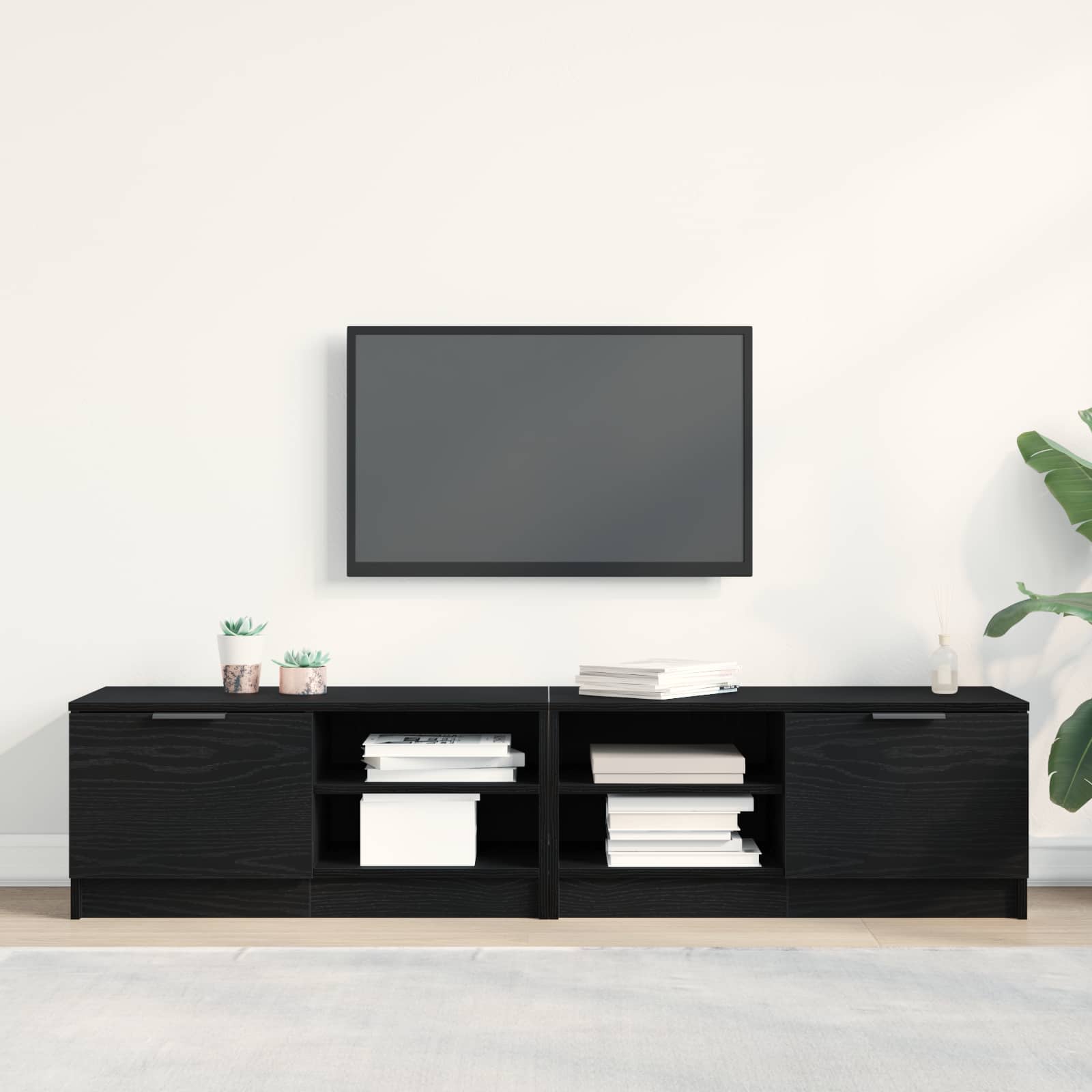 vidaXL TV-Schränk 2 pcs Schwarz Eichen-Optik 80 x 35 x 36,5 cm
