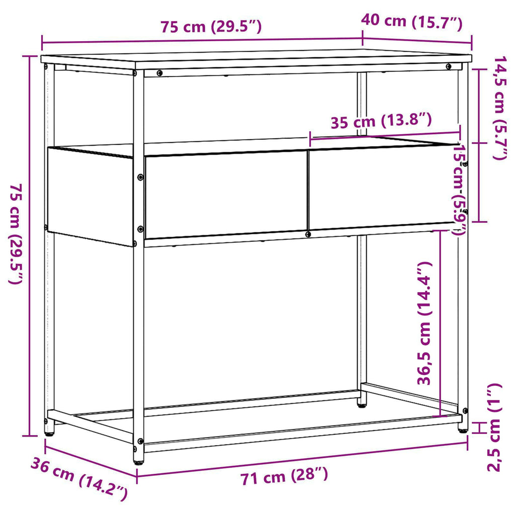 vidaXL Konsolentisch Altholz 75 x 40 x 75 cm Holzwerkstoff