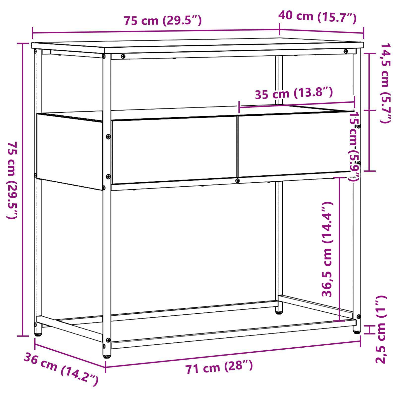 vidaXL Konsolentisch Altholz 75 x 40 x 75 cm Holzwerkstoff