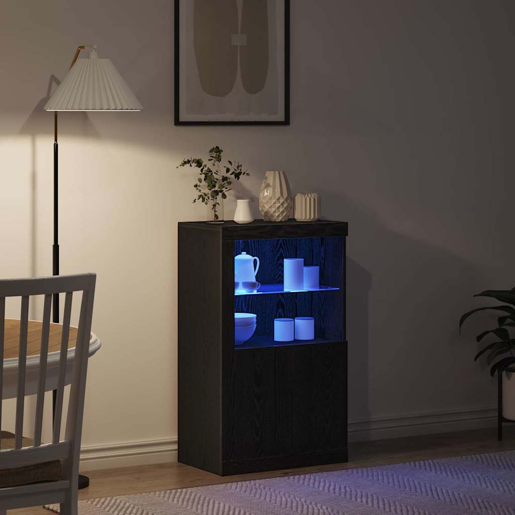 vidaXL LED-Sideboard Schwarz Eichen-Optik 60,5 x 37 x 100 cm