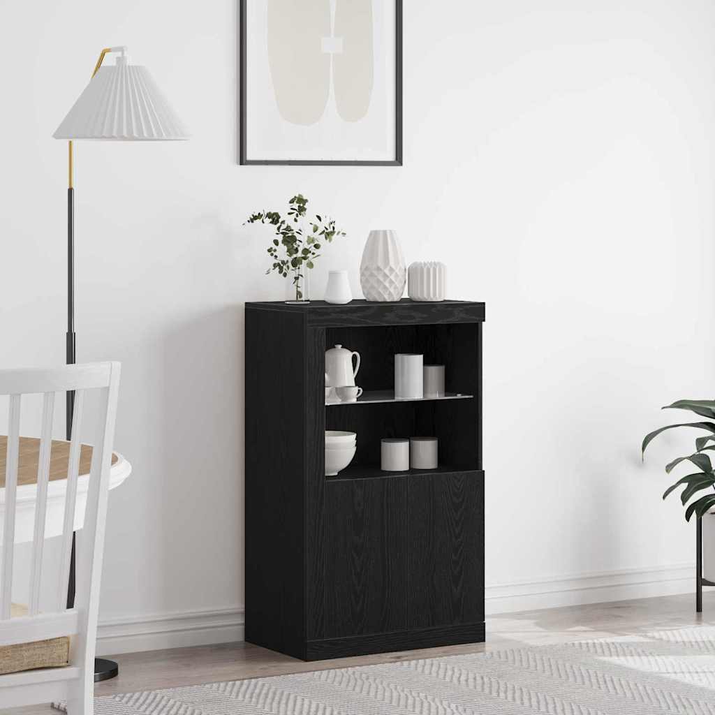 vidaXL LED-Sideboard Schwarz Eichen-Optik 60,5 x 37 x 100 cm