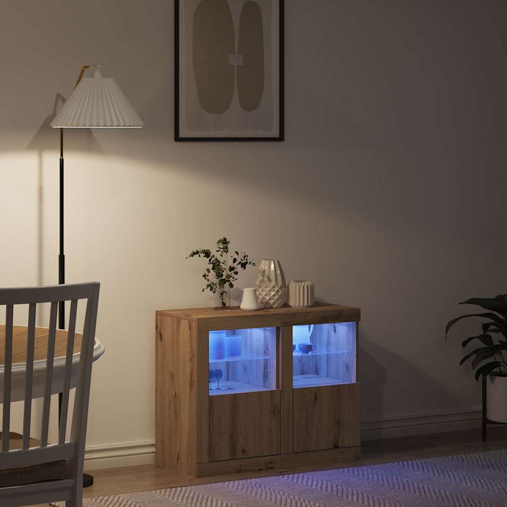 vidaXL LED-Sideboard 2 pcs Artisan-Eiche 41 x 37 x 67 cm Holzwerkstoff