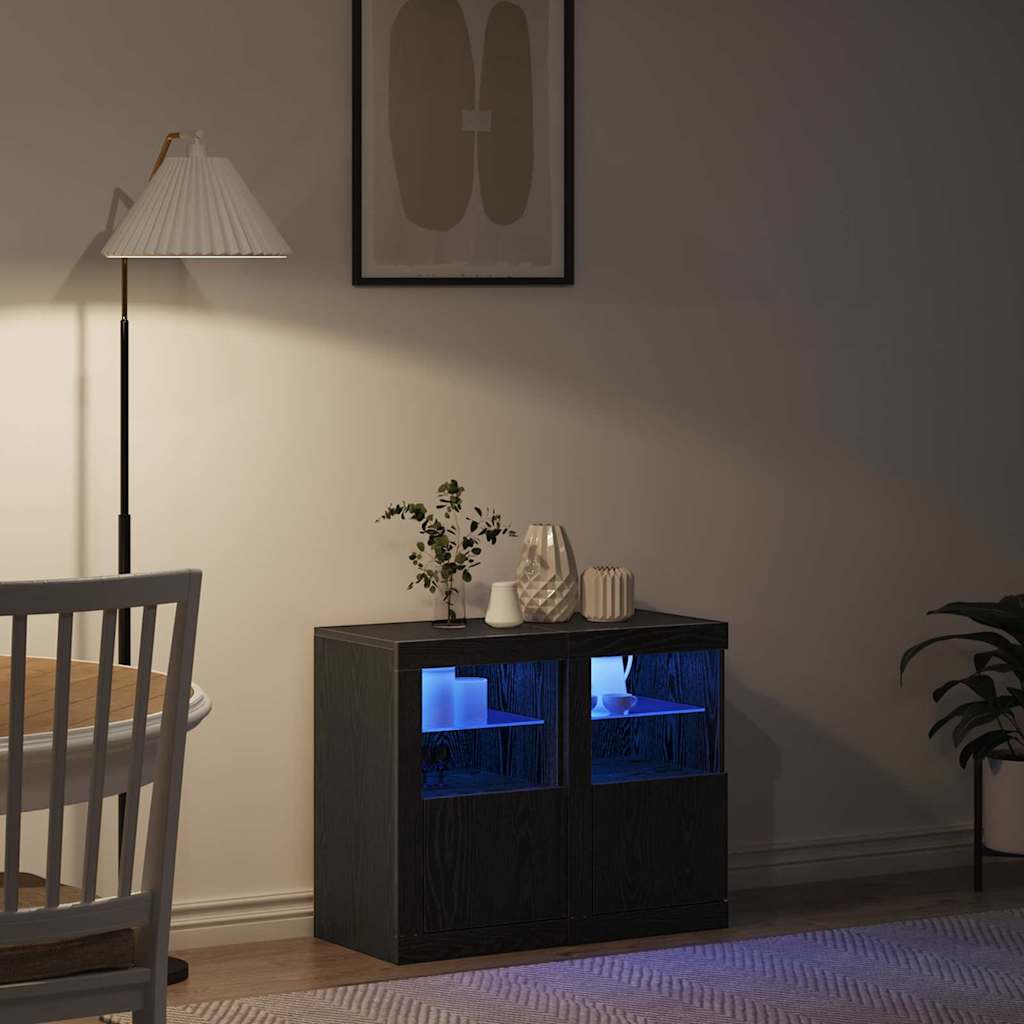 vidaXL LED-Sideboard 2 pcs Schwarz Eichen-Optik 41 x 37 x 67 cm