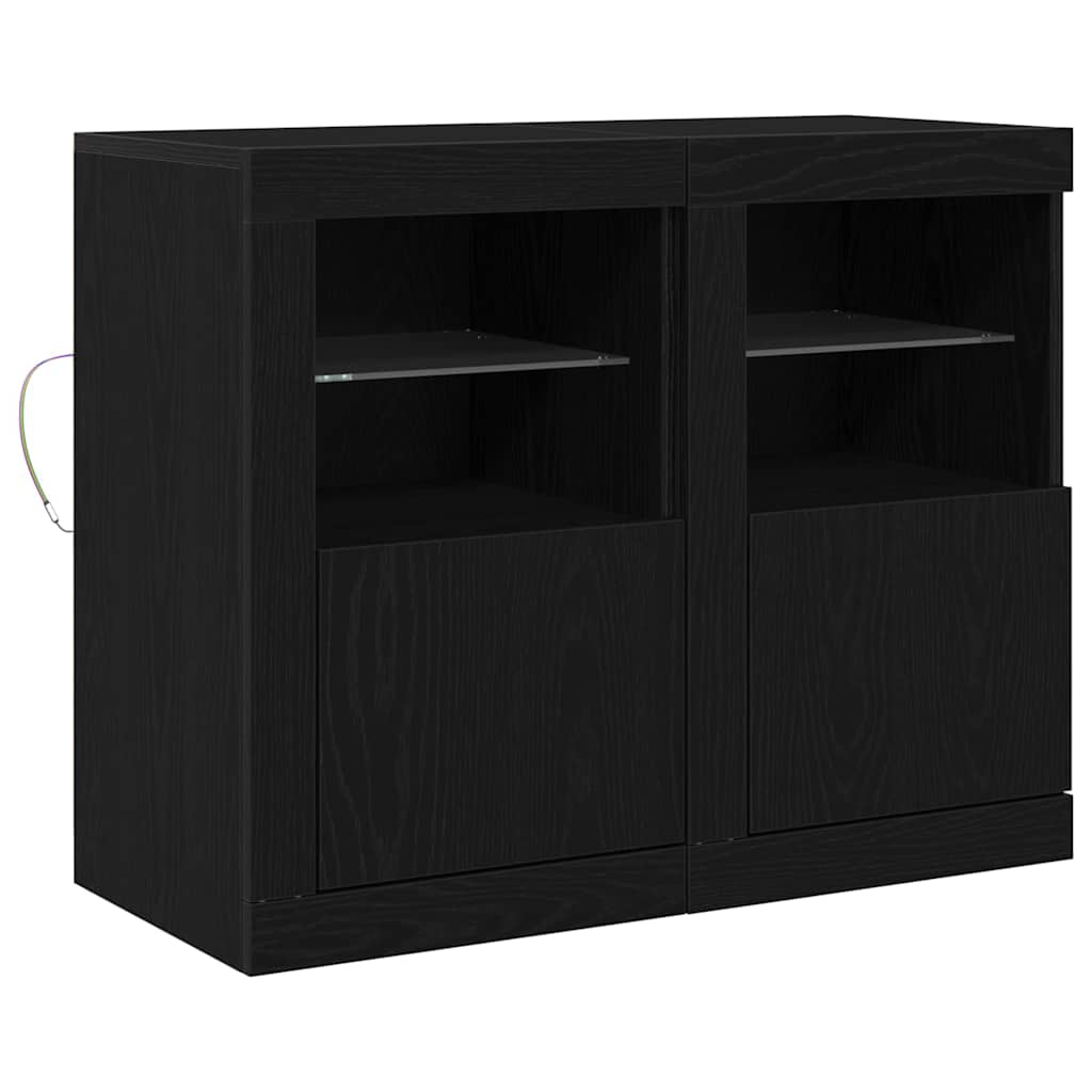 vidaXL LED-Sideboard 2 pcs Schwarz Eichen-Optik 41 x 37 x 67 cm