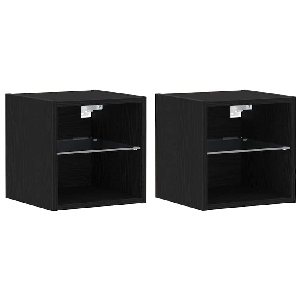 vidaXL LED Wand Nachttischschrank 2 pcs Schwarz 30 x 28,5 x 30 cm