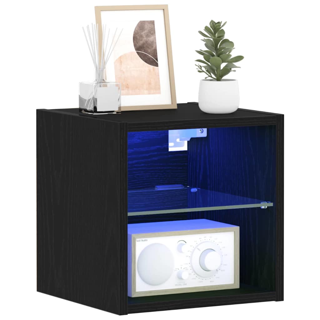 vidaXL LED Wand Nachttischschrank 2 pcs Schwarz 30 x 28,5 x 30 cm