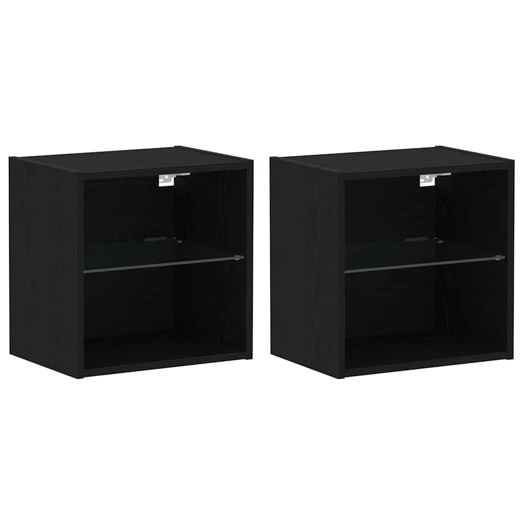 vidaXL Schwimmendes Regal mit LED-Licht 2 pcs Schwarz Holzwerkstoff