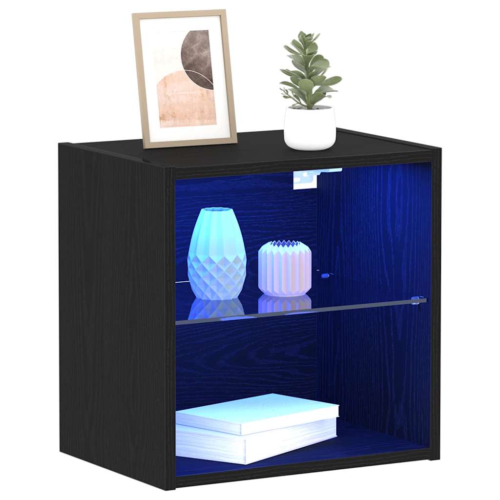 vidaXL Schwimmendes Regal mit LED-Licht 2 pcs Schwarz Holzwerkstoff