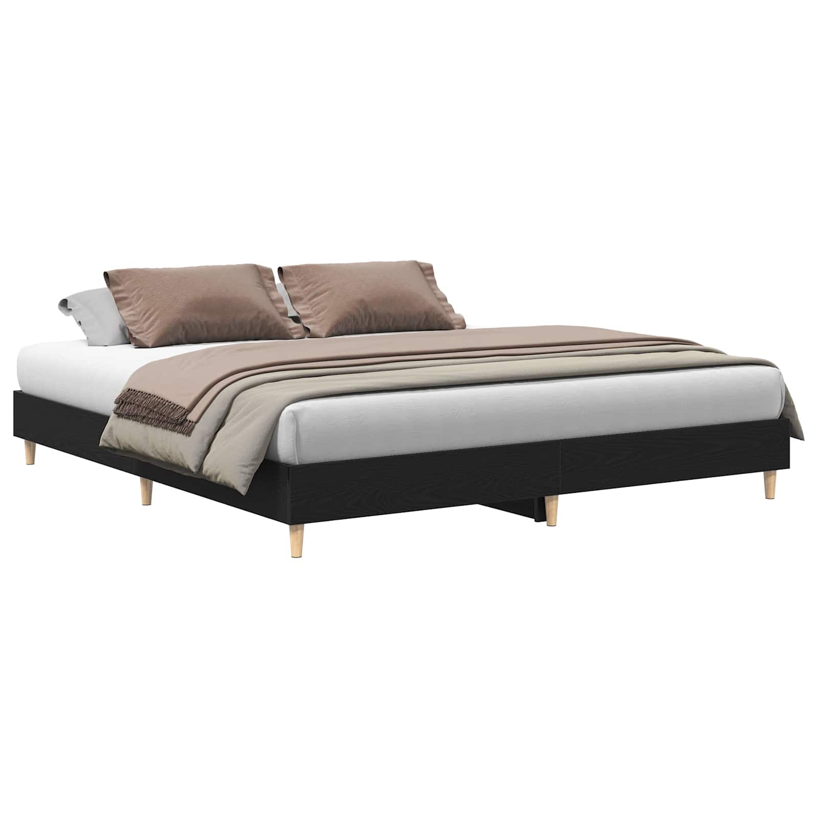 vidaXL Bettrahmen Schwarz Eichen-Optik 203 x 203 x 25 cm Holzwerkstoff