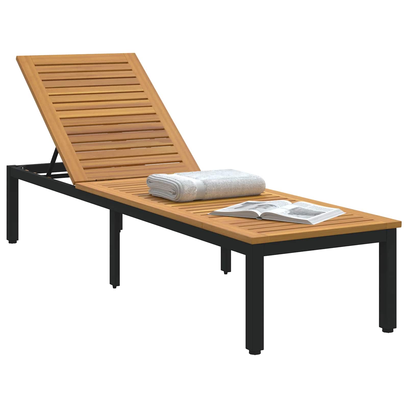 vidaXL Sonnenliege Schwarz 200 x 55 x 35 cm Massivholz Akazie