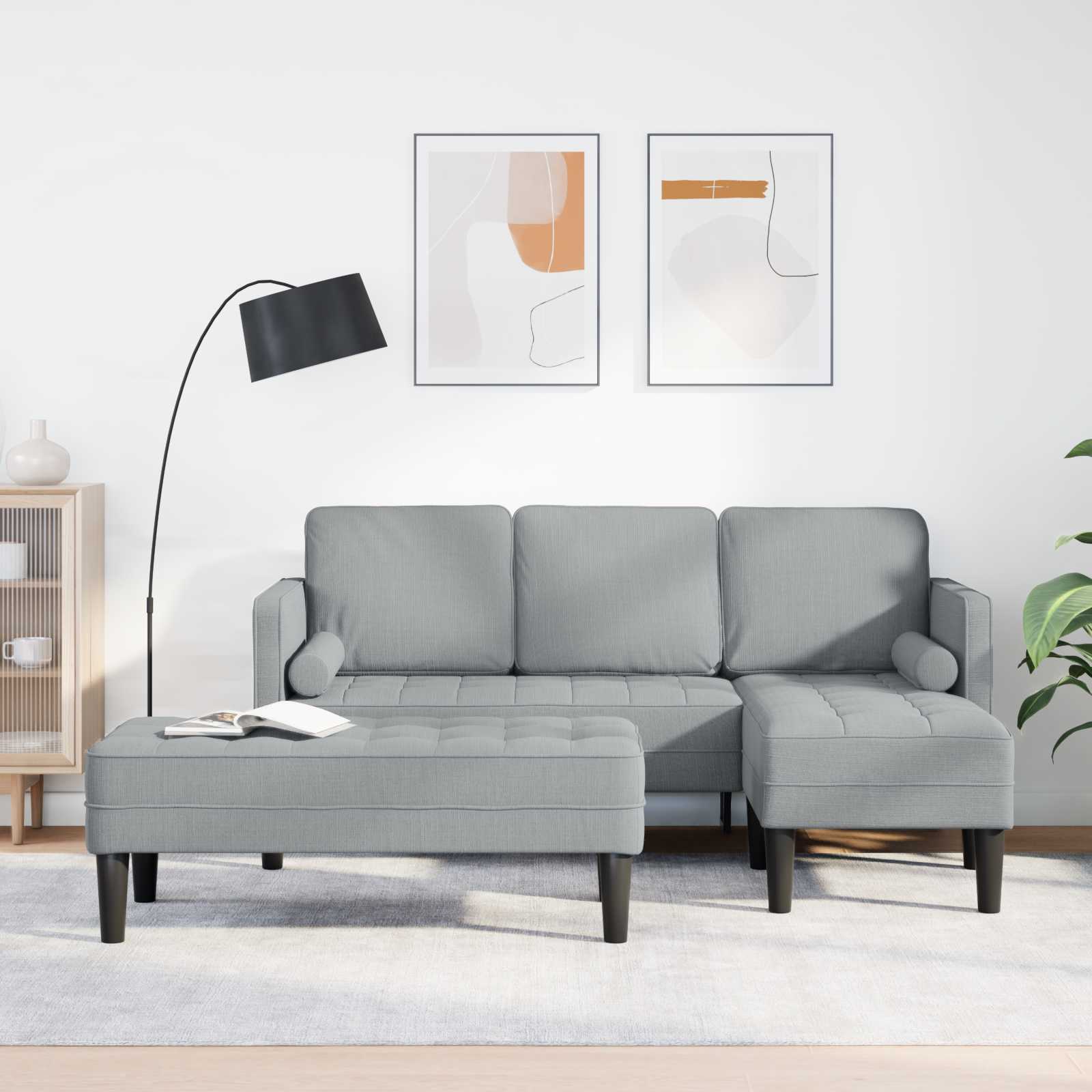 vidaXL Sofa Set mit Kissen 2 pcs Hellgrau Polyester