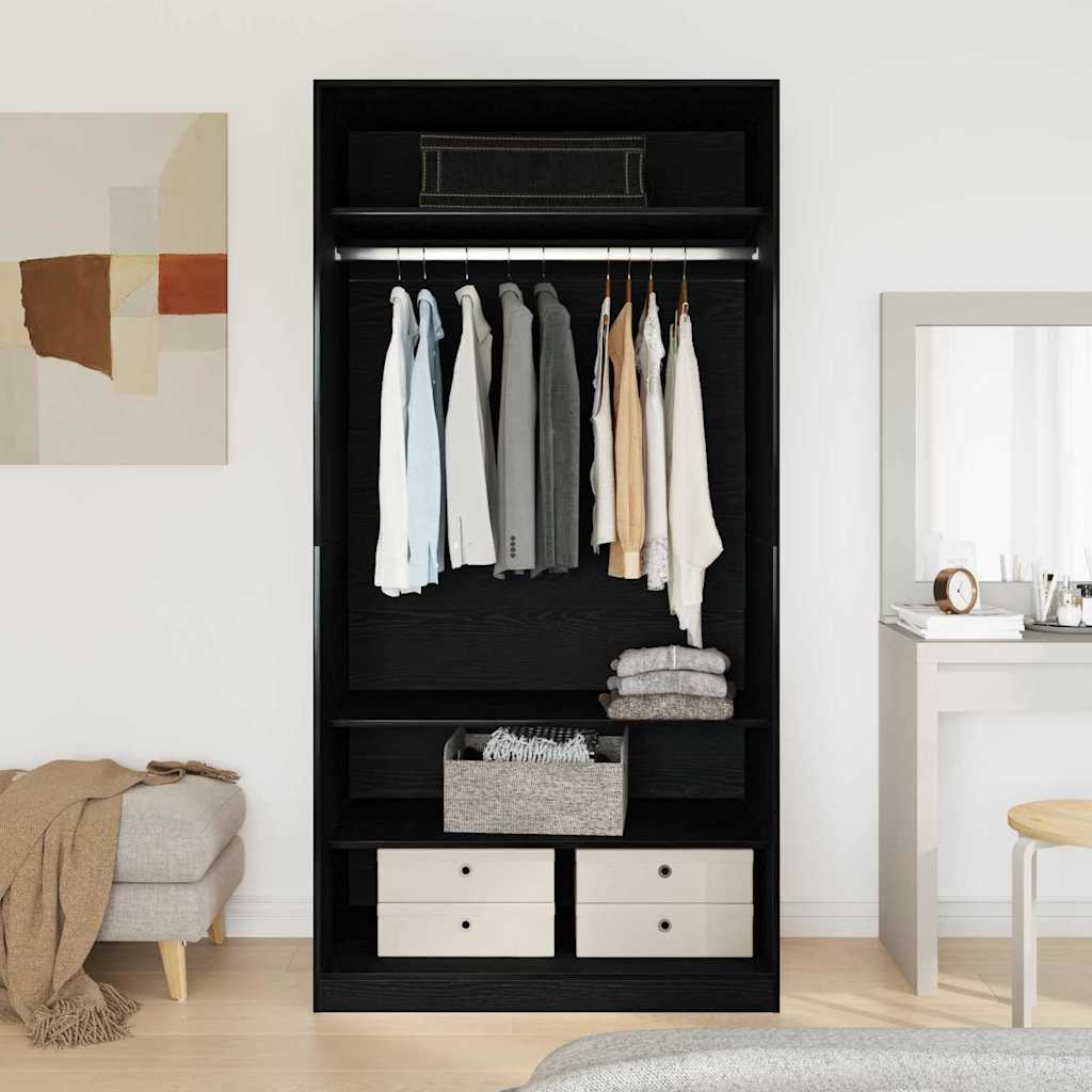 vidaXL Kleiderschrank mit Regal Schwarz Eichen-Optik 100 x 50 x 200 cm