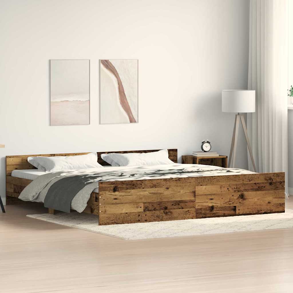 vidaXL Bettrahmen mit Kopfteil Altholz 203 x 203 x 50 cm Holzwerkstoff