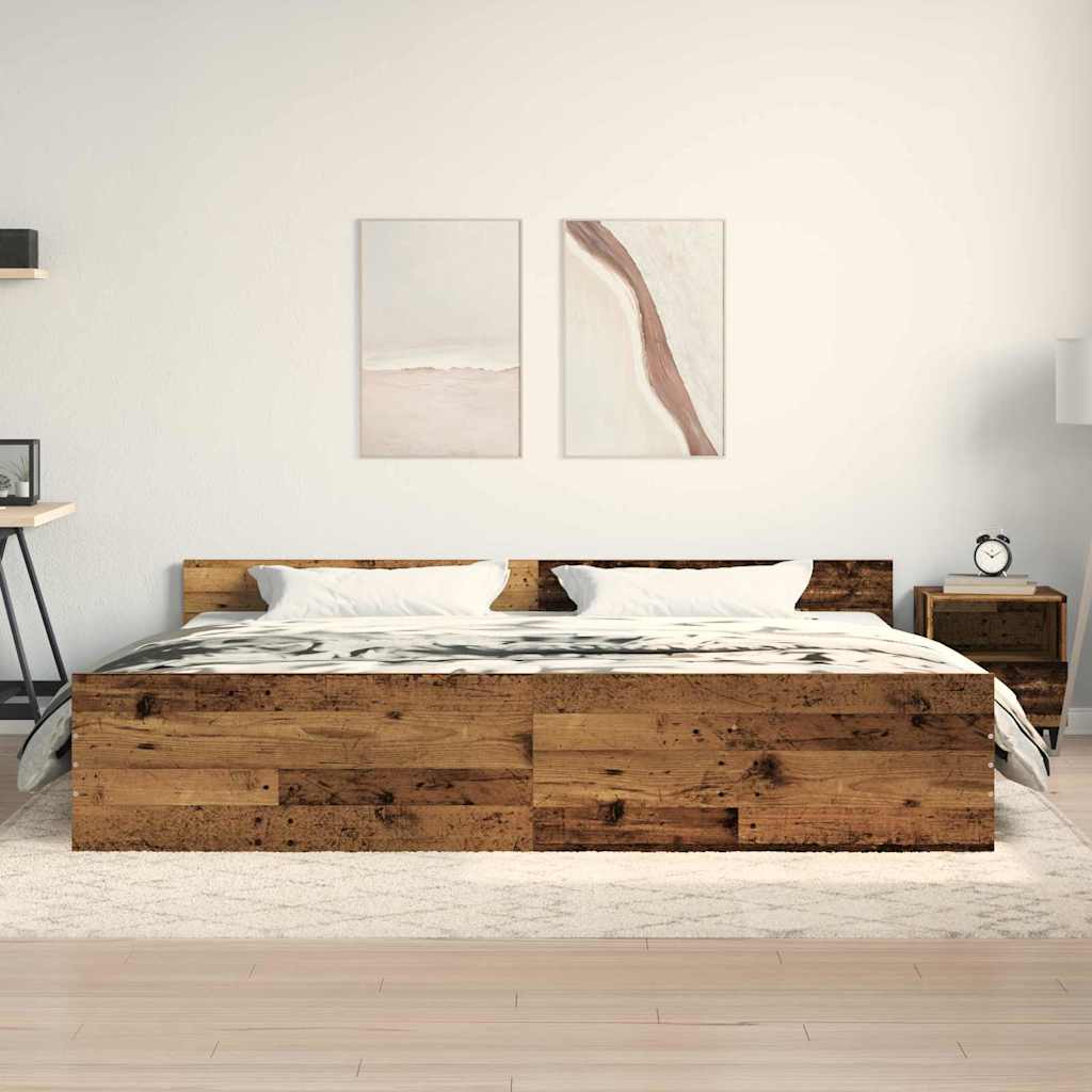 vidaXL Bettrahmen mit Kopfteil Altholz 203 x 203 x 50 cm Holzwerkstoff