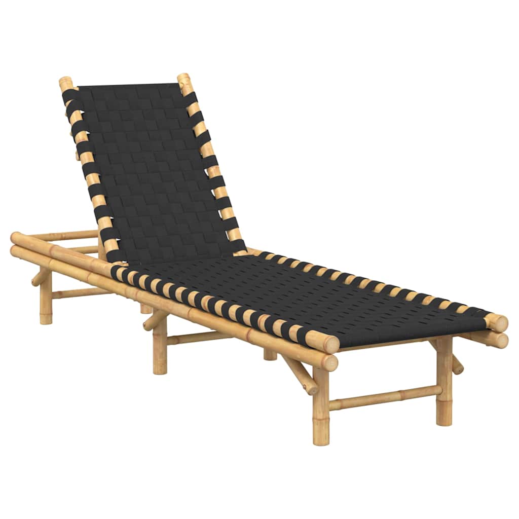 vidaXL Sonnenliege mit schwarzem gewebtem Gurtband 55x200x30 cm Bambus