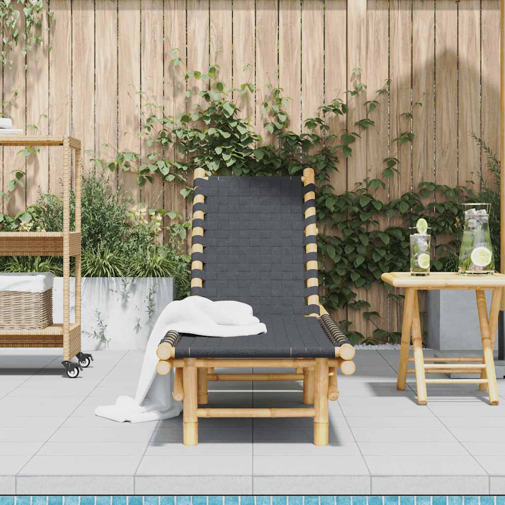 vidaXL Sonnenliege mit schwarzem gewebtem Gurtband 55x200x30 cm Bambus