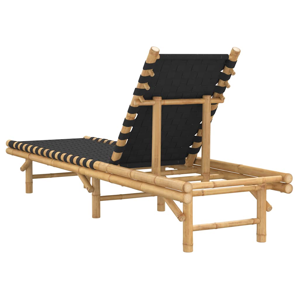 vidaXL Sonnenliege mit schwarzem gewebtem Gurtband 55x200x30 cm Bambus