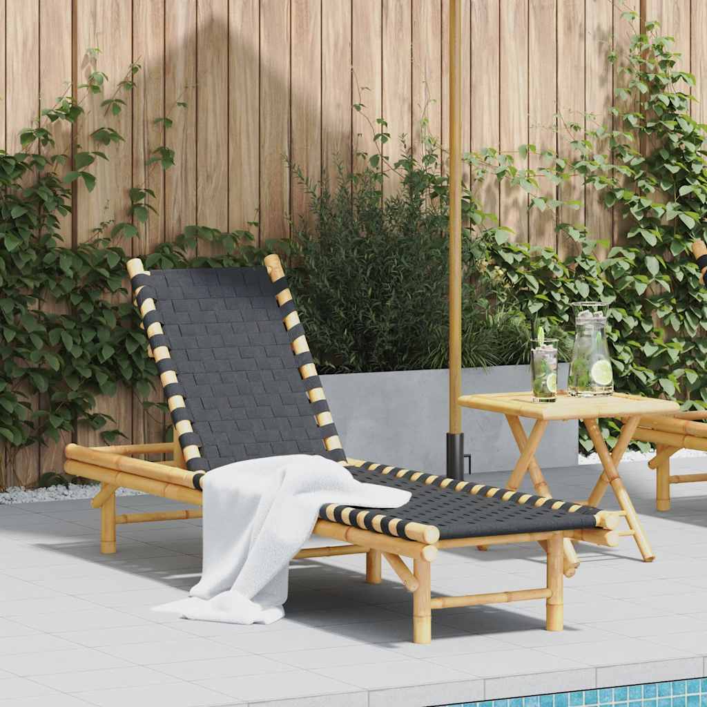 vidaXL Sonnenliege mit schwarzem gewebtem Gurtband 55x200x30 cm Bambus