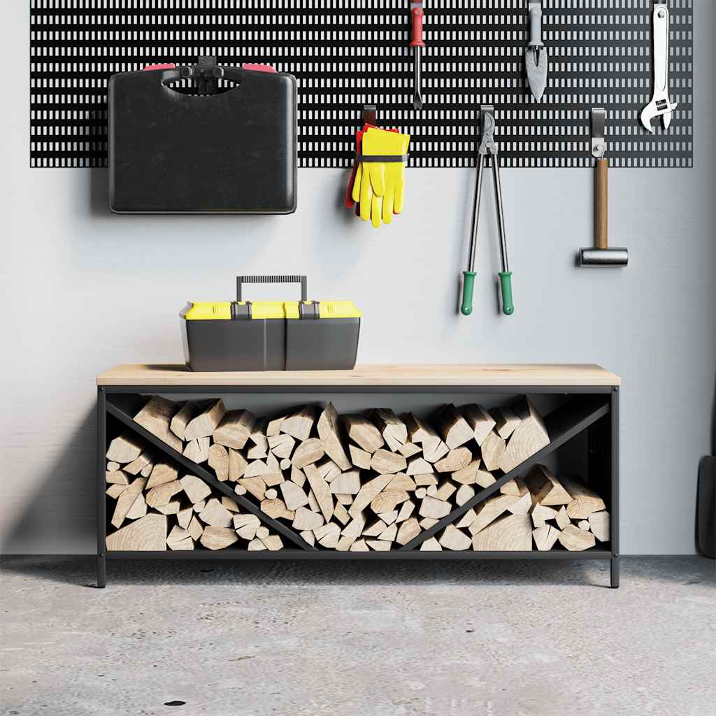 vidaXL Brennholzregal mit Holzplatte Schwarz 100,5x35,5x40 cm