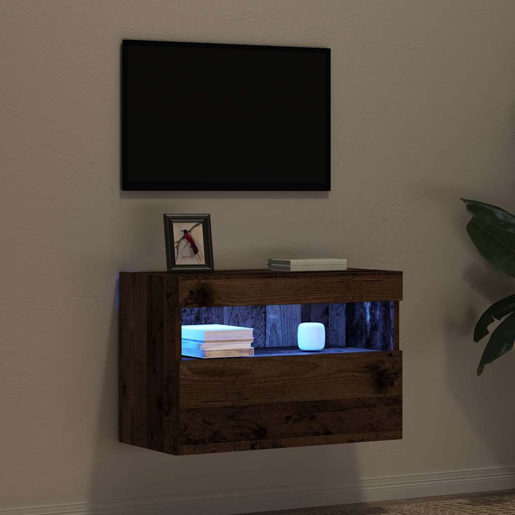 vidaXL TV-Wandschrank mit LED Altholz 60 x 30 x 40 cm Holzwerkstoff