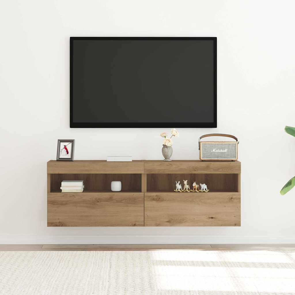 vidaXL TV-Wandschrank mit LED 2 pcs Artisan-Eiche 60 x 30 x 40 cm