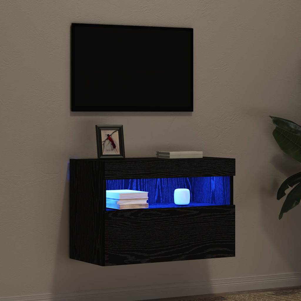 vidaXL TV-Wandschrank mit LED Schwarz Eichen-Optik 60 x 30 x 40 cm