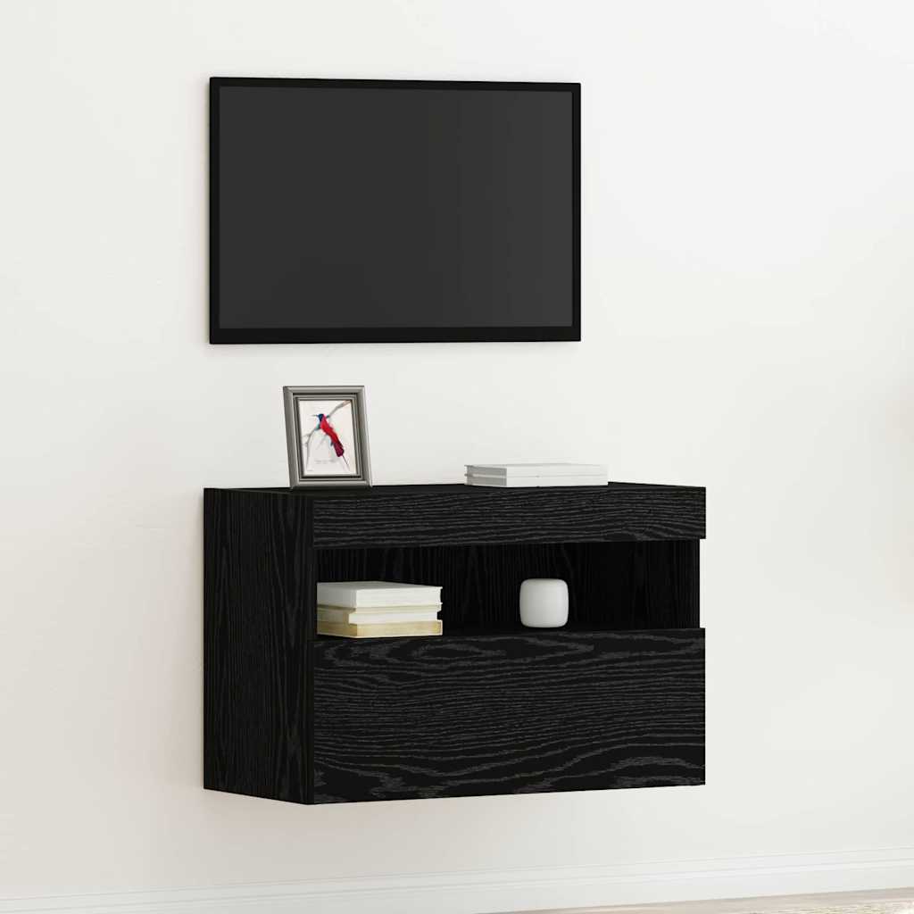 vidaXL TV-Wandschrank mit LED Schwarz Eichen-Optik 60 x 30 x 40 cm