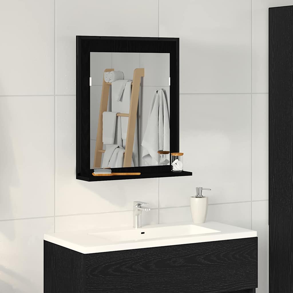 vidaXL Spiegel mit Regal Schwarz Eichen-Optik 50 x 12 x 60 cm
