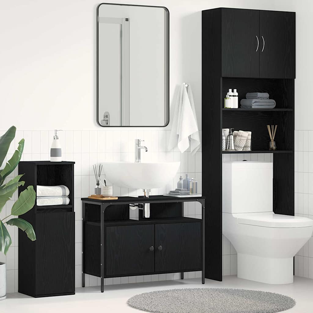 vidaXL Waschbeckenschrank mit Tür Schwarz Eichen-Optik 80 x 30 x 60 cm