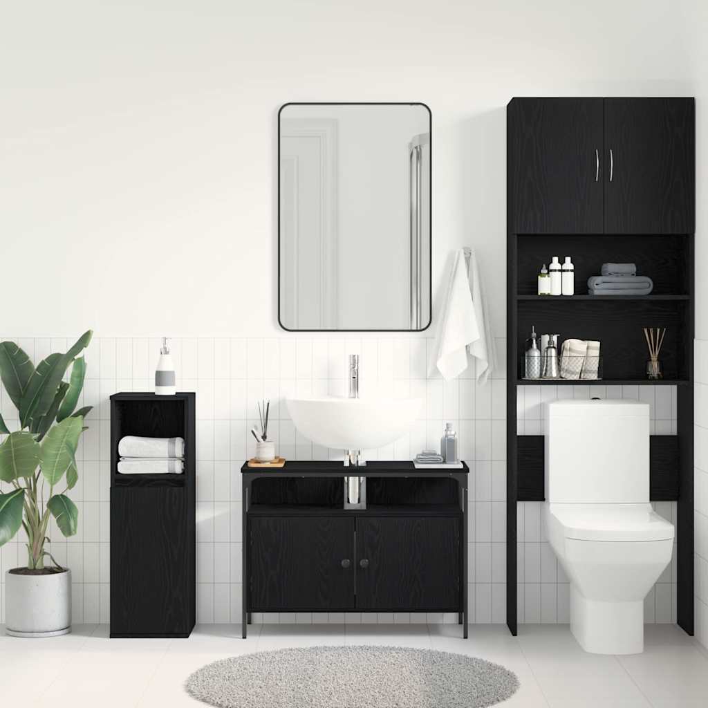 vidaXL Waschbeckenschrank mit Tür Schwarz Eichen-Optik 80 x 30 x 60 cm