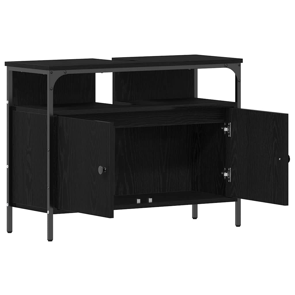 vidaXL Waschbeckenschrank mit Tür Schwarz Eichen-Optik 80 x 30 x 60 cm