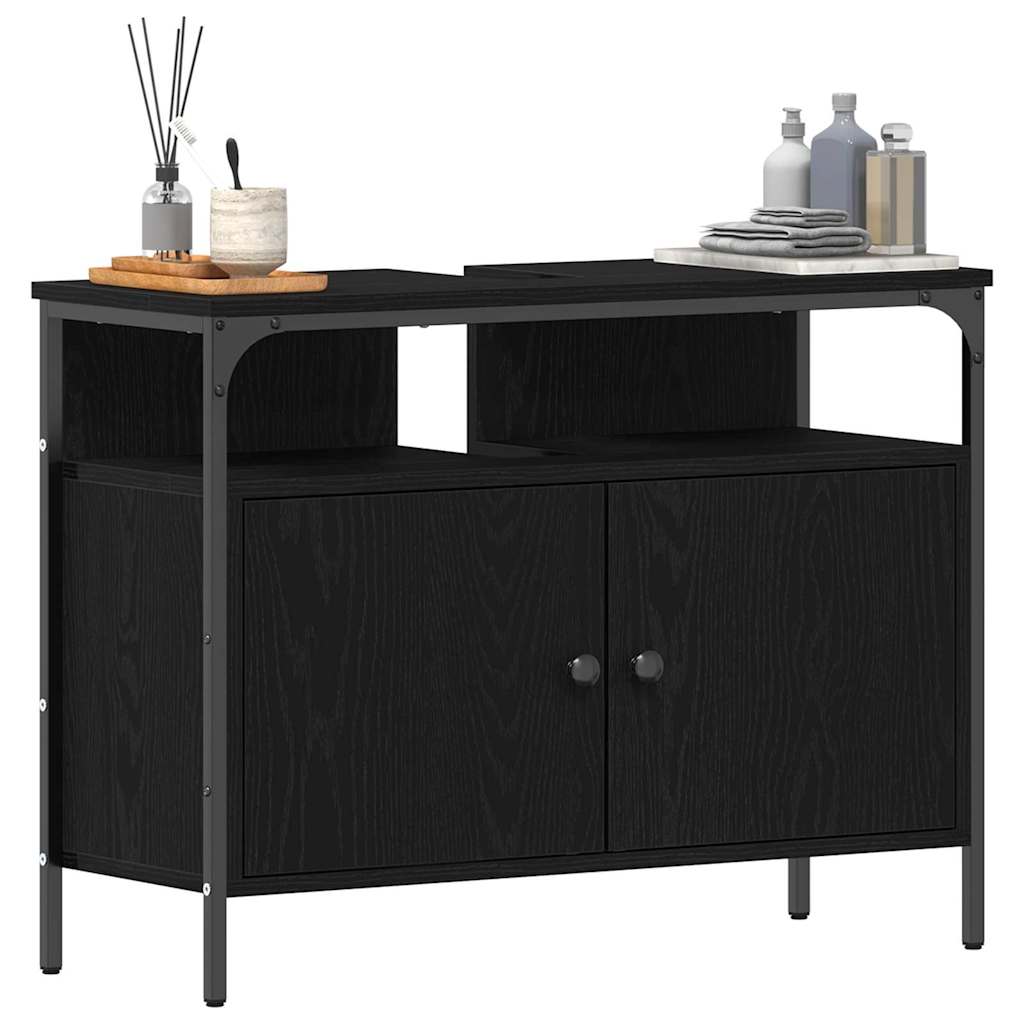 vidaXL Waschbeckenschrank mit Tür Schwarz Eichen-Optik 80 x 30 x 60 cm