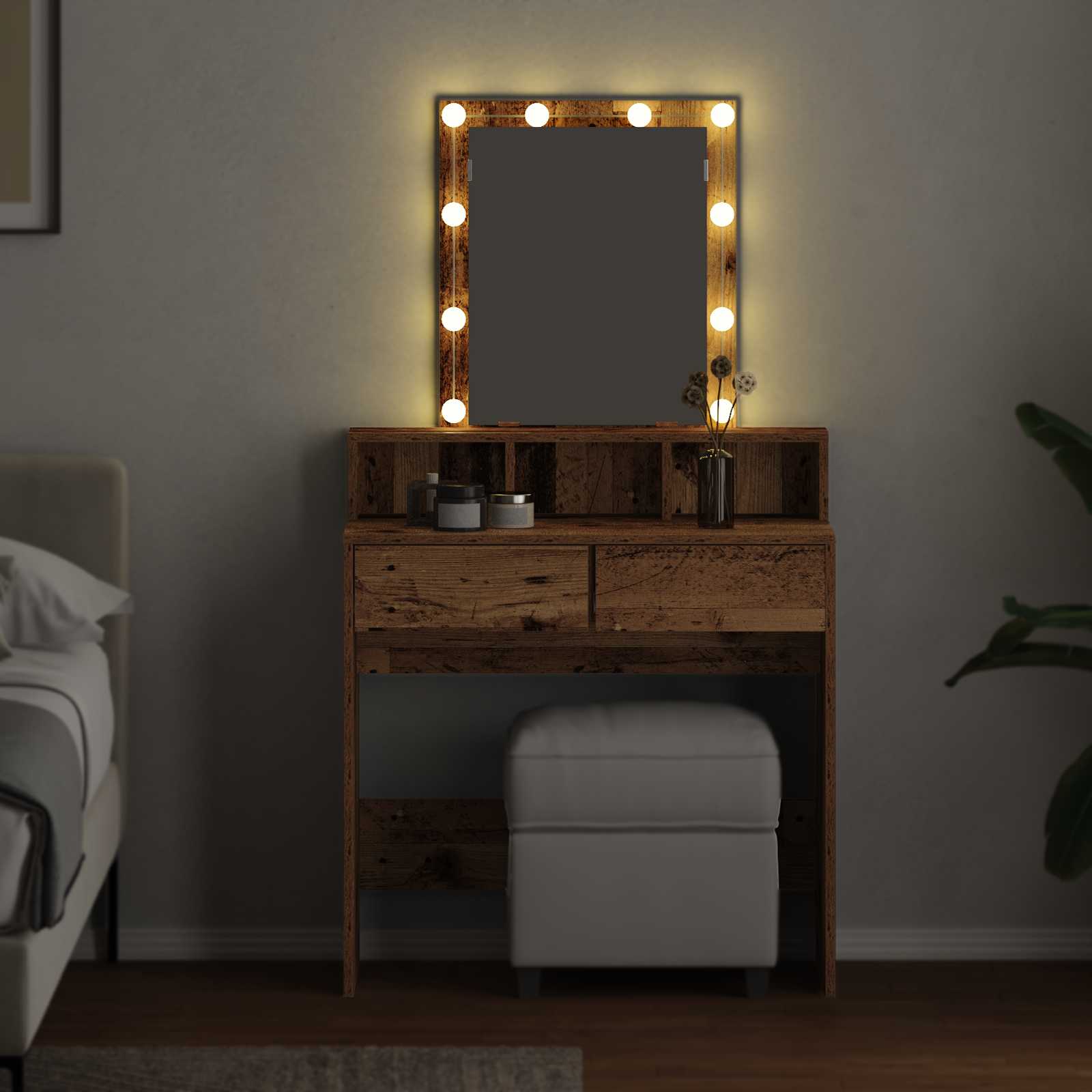 vidaXL Schminktisch mit Regal Altholz 80 x 41 x 144,5 cm Holzwerkstoff