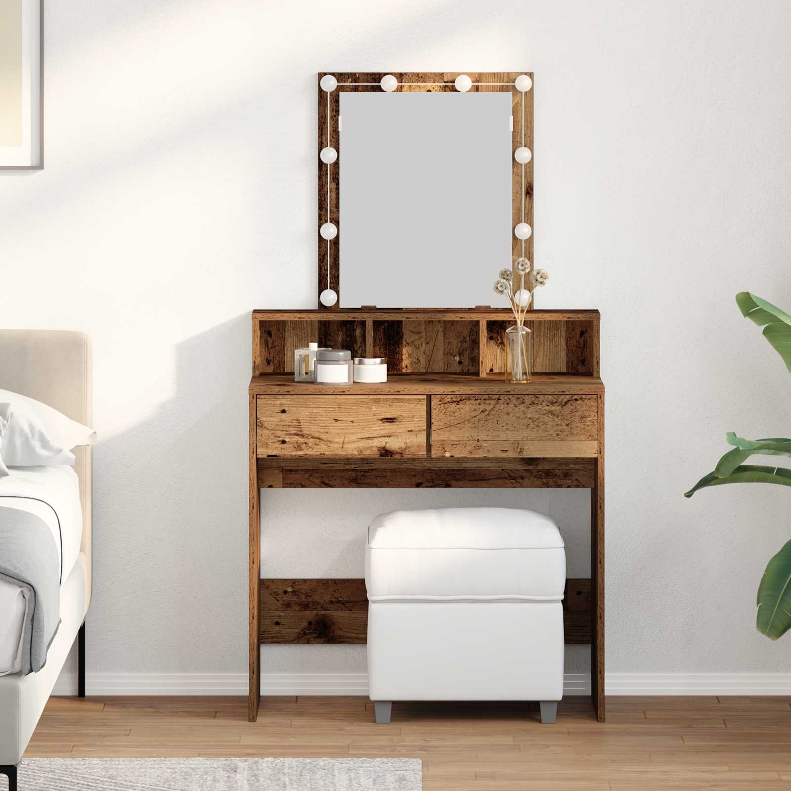vidaXL Schminktisch mit Regal Altholz 80 x 41 x 144,5 cm Holzwerkstoff