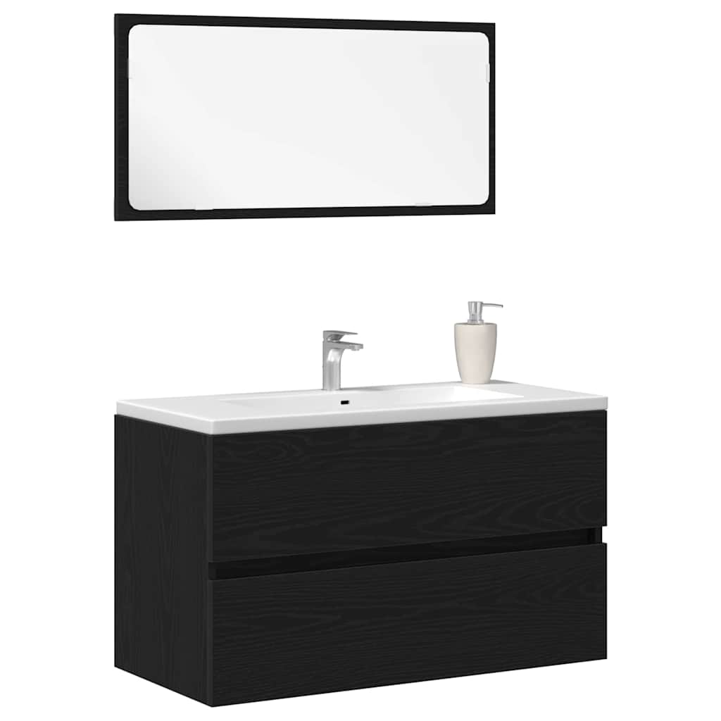 vidaXL Badezimmermöbel-Set 2 pcs Schwarz Eichen-Optik Holzwerkstoff