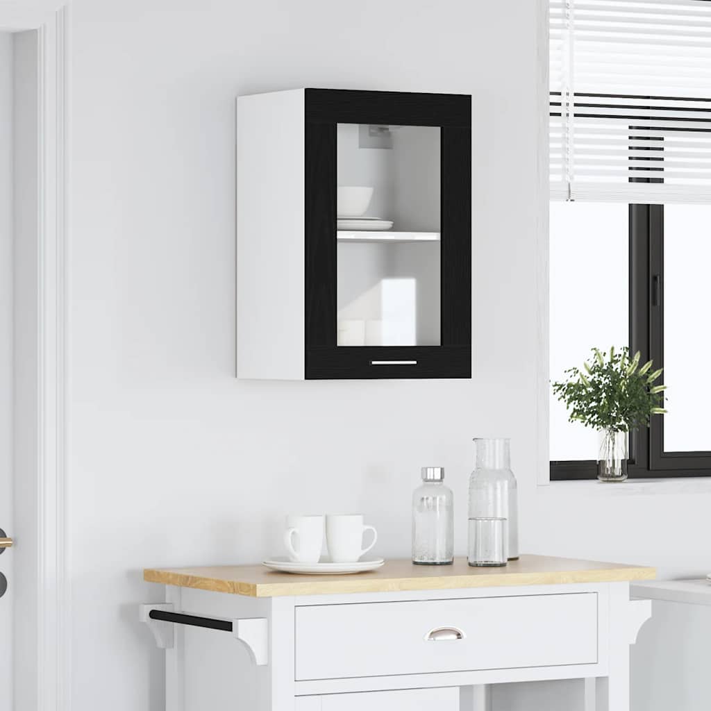 vidaXL Hängeglasschrank Schwarz Eichen-Optik 40 x 31 x 60 cm Holzwerkstoff