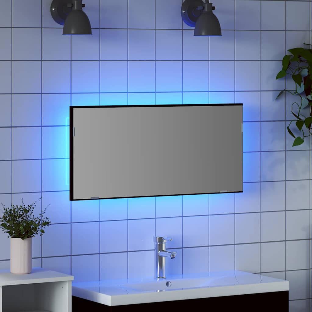 vidaXL Spiegel mit LED-Lichtleisten Schwarz Eichen-Optik 80 x 37 cm